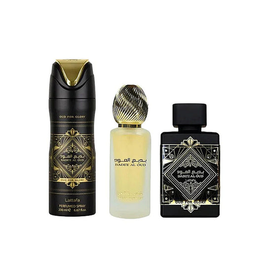 LATTAFA BADEE AL OUD FOR GLORY EDP 100ML+HAIR MIST 50ML+DEO 200ML