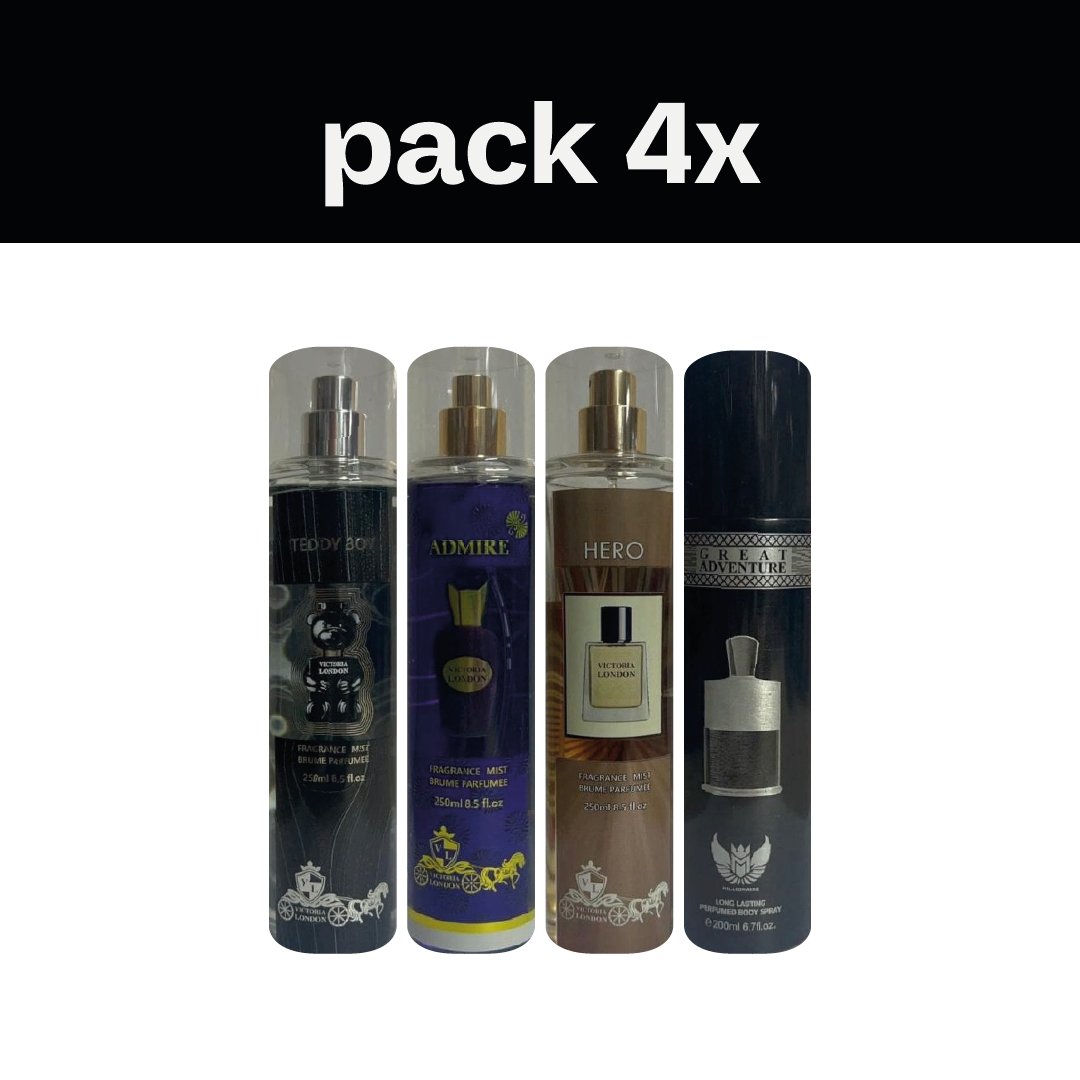 PACK 4X ZAK PERFUMES BODY MIST MEN (GREAT ADVENTURE, HERO, TEDDY BOY, ADMIRE)